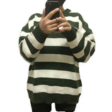 Striped Sweater Autumn Casual O-neck Oversized Knitted Sweater Vintage Winter Warm Loose Unisex Female Pullover