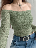 Off Shoulder Mesh Long Sleeve Blouse-Outfit