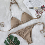 Toloer Bikini 2023 New Sexy Metal Accessories Rhinestone Women's Split Swimsuit Plain Strap