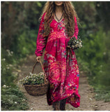 Printed Summer Long-Sleeved Dress Art Retro