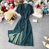 Red elegant sexy Dress women 2022 Summer Autumn V-neck polka dot midi dress waist split dress vestidos de fiesta
