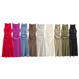 2025 New Fashion Round-Neck Sleeveless Black Silk-Sense Tidling Dress