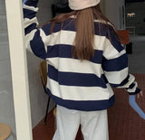 Vintage Polo Collar Striped Oversized Tee-Outfit