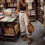 Toloer New Women's Fashion Print Bohemian Beach Vacation High Waist Wide Leg Pants-Outfit