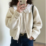 Zipper Knitted Sweater With A Girl's Early Autumn Short French Vintage Design Temperament Loose Jacket-Outfit