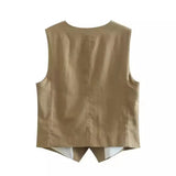 Toloer 2023 Summer V-Neck Solid Color Single Breasted Vest High Waist Wide-Leg Pants Shorts Set 9ZS2251-Outfit