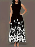 Summer New Fashion Sleeveless Print Loose Round Collar Simple Temperament