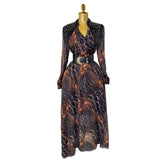 Fashionable Dress Women's French Nail Polish Brighten Embroidery V Collar Long Sleeve Leopard Print Elegant Long