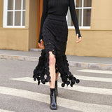 Toloer 2024 New Fashion Temperament Hollow Dot Design Sense Slim Slim Skirt In The Long Tassel Skirt-Outfit