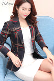 Classic Plaid Single Button Women Jacket Blazer Casual Notched Collar Slim Female Suits Coat Fashion Blazer