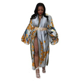 Ups Women Coat Beach Print Floral Long Coats Open Stitch Full Sleeve Loose Casual Elegant Knee Length Outerwear 2024-Outfit