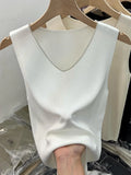 Silk V-Collar Sleeveless Vest Sling Solid Color Knitted Blouse Women's 2024 Summer New Sexy Slim Backing-Outfit