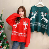 Women Clothing Knitted Hairball Deer Snowflake O-Neck Warm Thick Pullovers Flower Sweater Loose Tops Tide