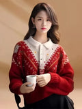 Toloer And Winter New Design Heavy Industry Hook Flower Wearing Alpaca Thick Sweater Senior Sense Loose Knit Shirt