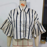 Short Top 2025 Spring New Five-Point Sleeve Bubble Bubble Sleeve Loose Stripe Small
