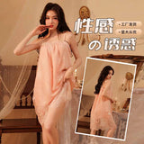 Night Vows Big-Size Lingerie Sexy Seduction Lace Sling Pyjamas Pajamas Pajamas Set Home Clothes Double-Decker Chiffon
