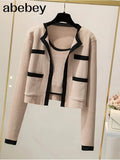Winter Fashion Korean Knit Set Women Casual Loose Long Sleeve Cardigan+Sleeveless Slim Strap Tops Two Piece