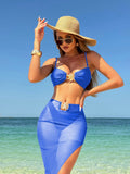 2024 New Sexy Solid Three-Piece Mesh Dress Swimsuit