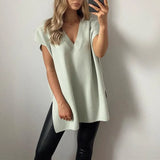 PUWD Casual Woman Oversized Side Slit Knitted Vest 2020 Fashion Ladies Autumn Loose Sleeveless Sweater Female Chic V Neck