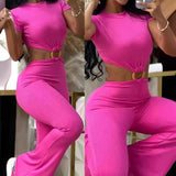 Toloer 2023 Women's Sexy Round Collar Open Back Slim And Hip Solid Color Jumpsuit