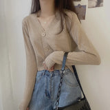 ladies button V-neck pullover sweater women's fall winter 2022 new outer solid color cardigan long-sleeved short knitted