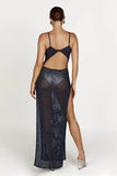 Women's Wear 2023 Sexy Back Hollow See-Through Sling Slit Dress-Outfit