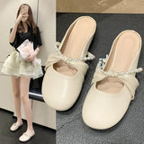Toloer Half Slippers Female Spring Outside Wear 2024 Fairy With Skirt French Half Support Single Shoes Pregnant Women Flat Muller Cool Drag-Outfit