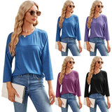 Solid Color Casual Sleeve Round Neck