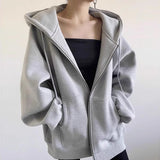 Solid Color Pullover Zip Up Oversized Hoodie-Outfit