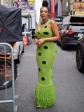 Summer New Women's Personality Round Dot Knitted Long Tweed Sling Dress