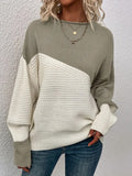 Women's Sweater Casual Loose Knitted Shirt Color Long-Sleeved Collar Knitting