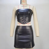 Toloer Women's Fall 2024 Strapless Navel Revealing Sexy Top With Hip Slit Skirt Set-Outfit