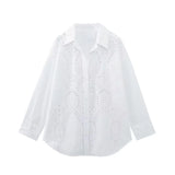 Women's Lapel Hollowed-Out Embroidery Long-Sleeved Single-Breasted Shirt 7969071-Outfit