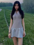 Short Sleeve Collar Ribbed MIni Dress-Outfit