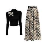 New Chinese-Style Atmosphere With Bow Embroidered Long-Sleeved Blouse Dress Autumn Burst