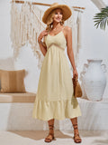 Toloer Research And Development Of The New Dress 24 Years Of Summer Leisure V-Neck Solid Color Hollow Suspenders Dress-Outfit