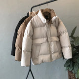 Crriflz ladies winter solid down Jacket women oversize loose coat stand-up collar thick warm causal chic parka 2022 new
