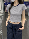 Toloer Color Short-Sleeved T-Shirt Women 2024 Summer New Slim Show Thin And Versatile Short Shoulder Students Pure Color Top