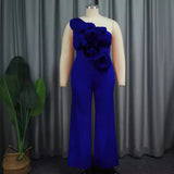 Single Shoulder Collar Sleeveless Jumpsuit Fashion Three-Dimensional Flower Jumpsuit