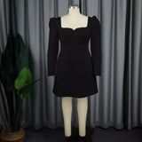 Elegant Square Collar Long Sleeve Dress Banquet Party Bareback Bow Dress Dresses