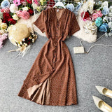 Red elegant sexy Dress women 2022 Summer Autumn V-neck polka dot midi dress waist split dress vestidos de fiesta