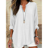 Women's Clothing Spring And Autumn Small V-Neck Long Sleeves Independent Day Crumums Simple Casual Temperament T-Shirt Long