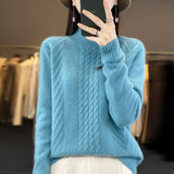 Half High Collar Twist Reduce Age Pullover Sweater Female Loose Long Sleeve Add Thick Knit Jacket Bottom Shirt Female-Outfit