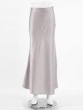 2022 Spring Elegant Women Satin Party Skirts A-Line High Waisted Ladies Long Skirt Evening Female Maxi Skirts