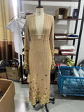 2025 New Temperament V-Necked Liangs Sleeve Knitted Long