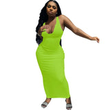 Bodycon Long Maxi Dresses for Women Elegant Robe Deep V Neck Sexy Summer Sleeveless Office Vestido White Lady Dress