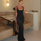 Solid Strap Mesh Bodysuit Maxi Dress-Outfit