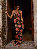 Women's Floral See-through Sleeveless Summer Spaghetti Strap Backless Party Dress Beach Streetwear Cover-up Sundress-Outfit