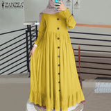 Casual Solid Puff Sleeve Ladies Kaftan Sundress ZANZEA Vintage Chiffon Dress Women 2023 Spring Ruffle Maxi Vestidos 618-1-Outfit