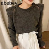 Fashion Long Sleeve Tops Pullover For Women Round Collar Minimalist Solid Sweater Female Clothing 2022 Autumn